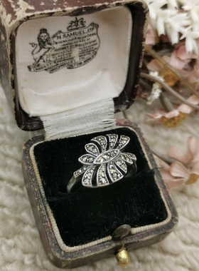 Vintage中古欧洲回流silver老银马赛石小花戒指18号