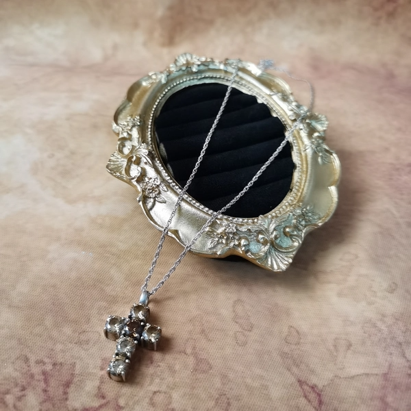 Vintage中古925银锆石十字架吊坠