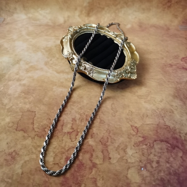 Vintage中古欧洲回流925银麻花链项链毛衣链意大利60cm