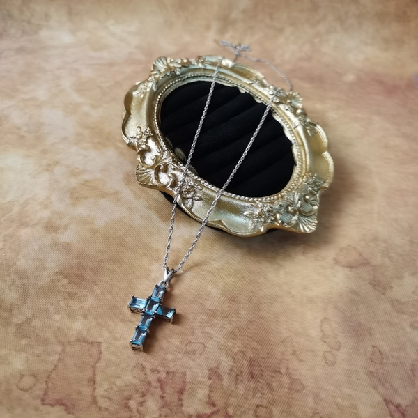 Vintage中古925银托帕石十字架吊坠