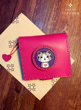 超可爱小猫咪手工牛皮短款钱包卡包（款式可以定制哦）
