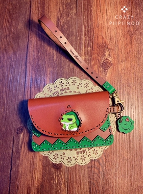 佛系游戏旅行青蛙手工牛皮真皮短款钱包卡包款式可以定制哦