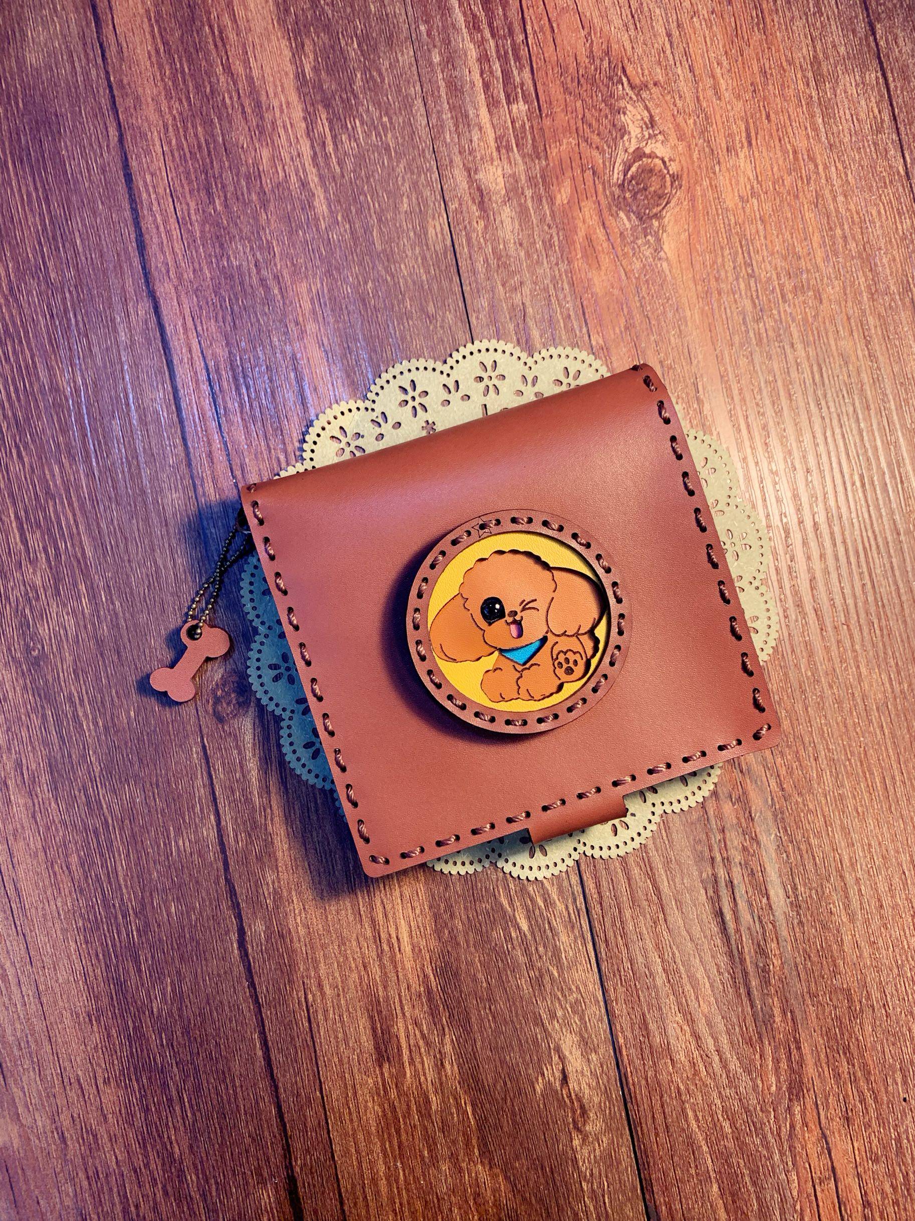 泰迪狗狗短款手工牛皮钱包