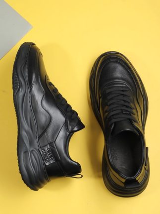 帕达索小黑鞋真皮运动鞋2023秋冬款厚底休闲鞋男士百搭潮鞋231067