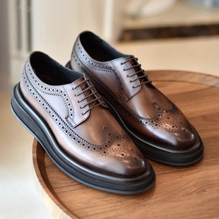 帕达索男鞋英伦布洛克真皮德比鞋复古商务正装皮鞋男潮厚底241041