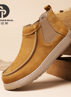 帕达索男鞋休闲工装马丁靴冬季新款一脚蹬短靴加绒切尔西靴251050
