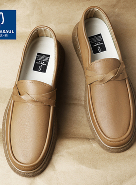 帕达索男鞋新款英伦真皮套脚一脚蹬乐福鞋透气商务休闲皮鞋220802