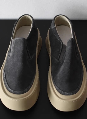 帕达索男鞋新款轻便舒适厚底一脚蹬乐福鞋男翻毛皮休闲板鞋250302