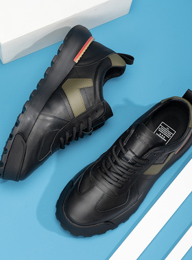 帕达索男鞋新款真皮休闲鞋潮流百搭透气真皮软底板鞋男潮鞋240307