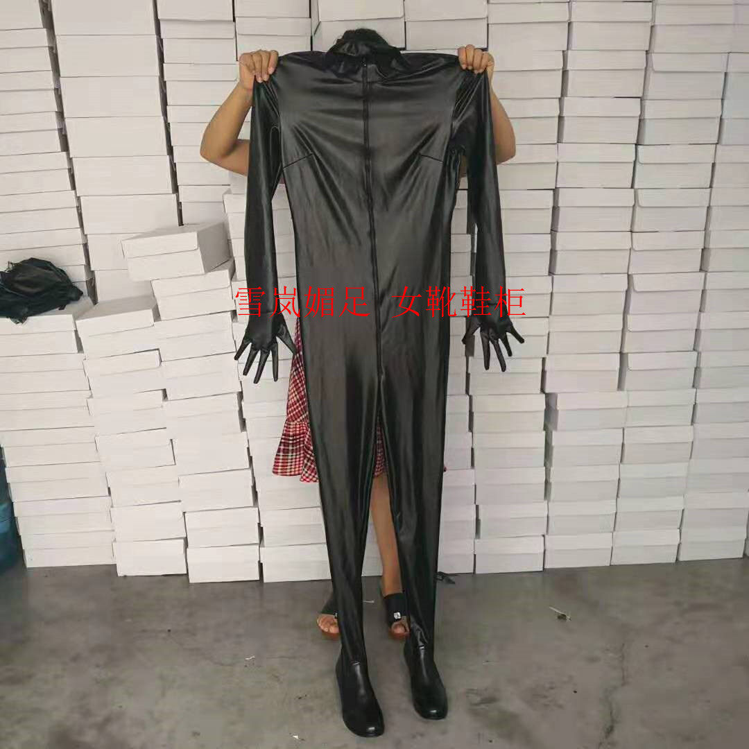 衣服裤鞋一体靴修身圆头平底紧身弹力靴SM大码靴女王长靴高跟细跟