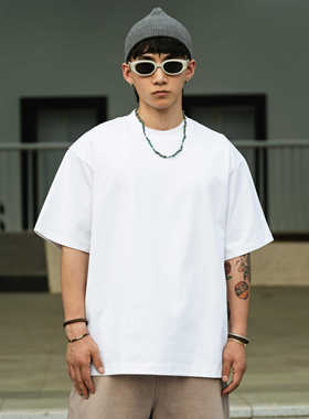 PrintsCrew索罗娜310克重磅圆领短袖T恤复古宽松纯色半袖男KP310