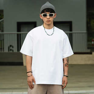 PrintsCrew索罗娜310克重磅圆领短袖T恤复古宽松纯色半袖男KP310