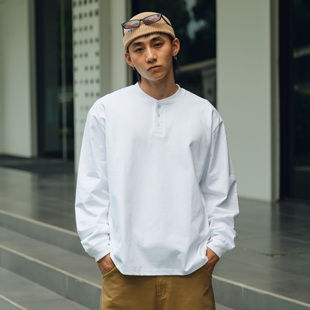 PrintsCrew亨利领长袖日系复古宽松T恤打底衫衬衫秋季男士上衣潮