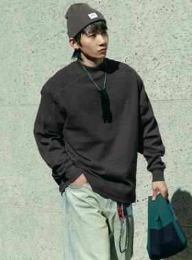 PrintsCrew重磅330克华夫格肌理长袖T恤纯色拼接打底衫上衣卫衣男