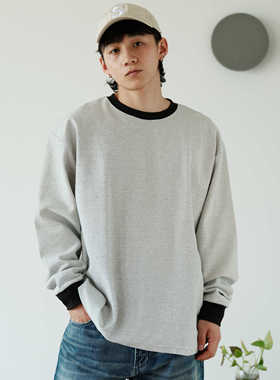 PrintsCrew 300克舒适混纺面料细条纹长袖T恤男士小圆领宽松大码