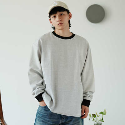 PrintsCrew 300克舒适混纺面料细条纹长袖T恤男士小圆领宽松大码