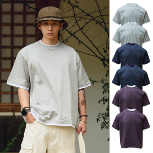 PrintsCrew假两件圆领短袖夏季零压通勤短袖T恤打底衫半袖男士潮