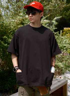 PrintsCrew 320克纯棉基础款短袖T恤宽松潮流纯色圆领插兜半袖Tee