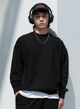 PrintsCrew秋冬450克毛圈小领口短宽版圆领卫衣Boxy基础百搭男潮