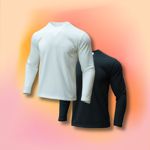 PrintsCrew 300克加绒圆领秋冬长袖T恤白色纯色打底衫男装上衣