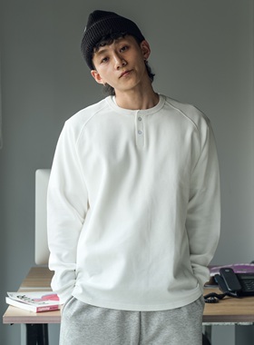 PrintsCrew重磅350克棉质长袖秋冬T恤男装华夫格圆领卫衣宽松纯色