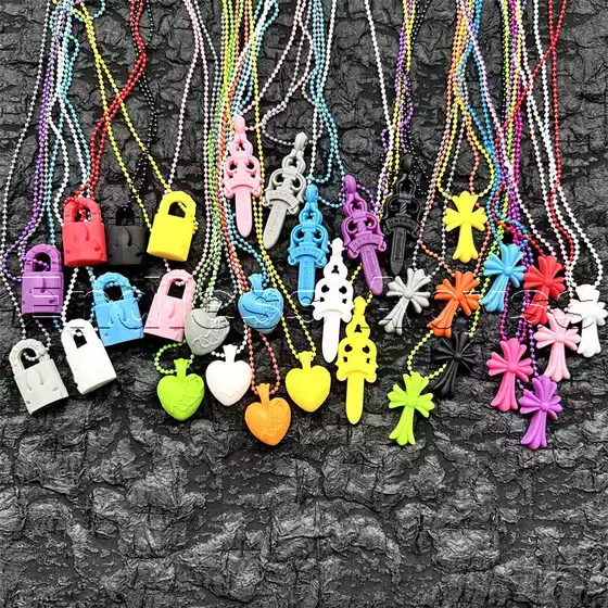 Endless Abyss Star's Same Style Colorful Cross Rubber Limited Edition Sword Necklace Lock Heart Pendant