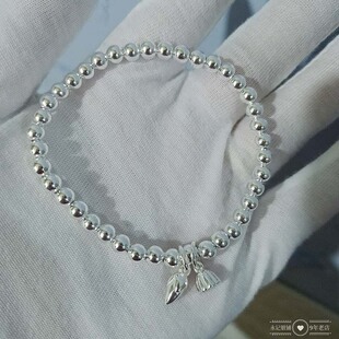 纯银手链圆珠足银手链女款纯银手串两世欢银手链小清新生日礼物