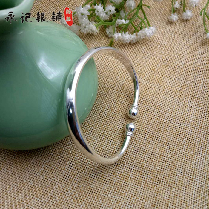 999纯银手镯蒜头开口光面实心