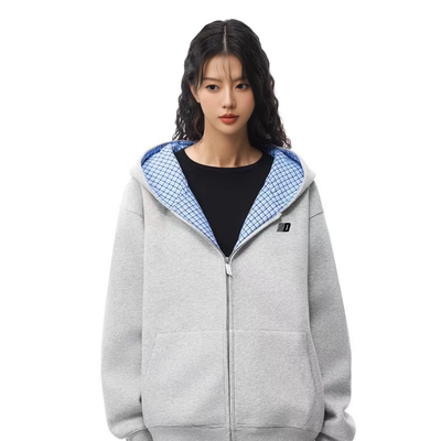 FDR GDES官方店 R字格纹空气层连帽卫衣外套男女秋季宽松情侣开衫