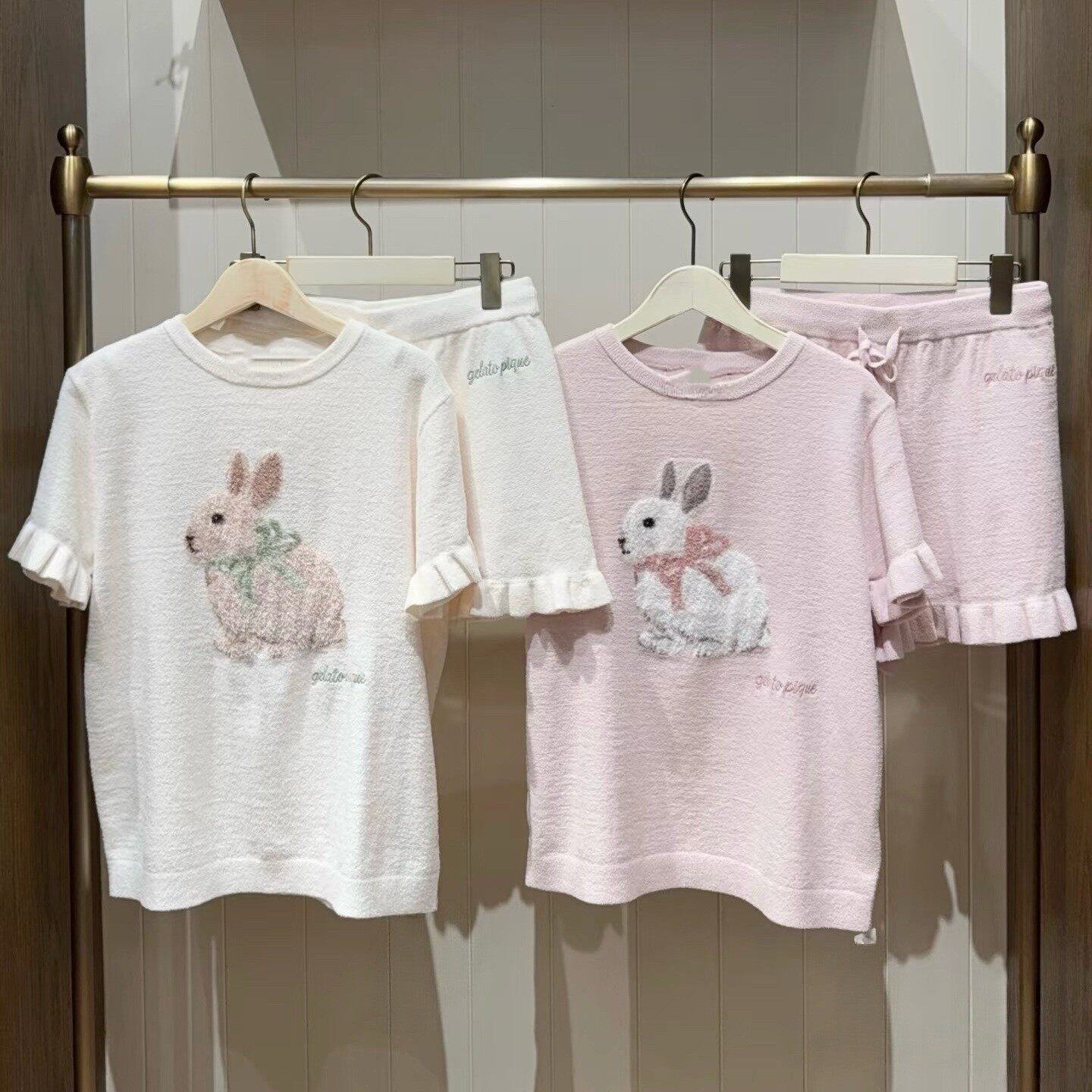 春夏新款日系家居服软绵绵兔子女士家居服短袖短裤套装睡衣