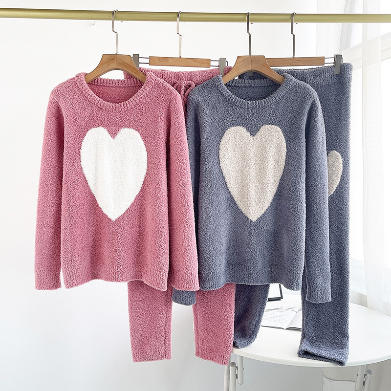 女款秋冬软绵绵爱心亲子睡衣裤