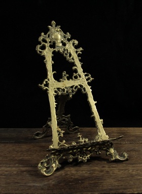 vintage欧式复古黄铜金属架子画架相框托架子拍摄桌面展示架摆件