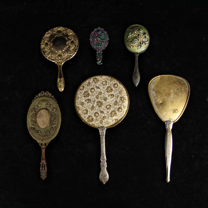 vintage复古董法式纯黄铜手柄镜子金属欧式家居婚庆拍摄软装镜子