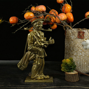 vintage复古纯黄铜精品摆件创意笔架旧物欧式西洋拍摄工艺品软装