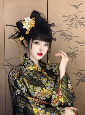 黑金花魁外褂中华吴服打褂汉服晨袍秀禾服服大振袖日式和风可定制
