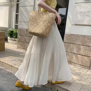 垂感白色半身裙女2026夏季新款高腰大摆a字裙子雪纺裙蛋糕百褶裙