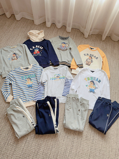 T恤休闲卫裤 男童全棉卡通圆领毛圈卫衣长袖 160春秋新款 090熊105