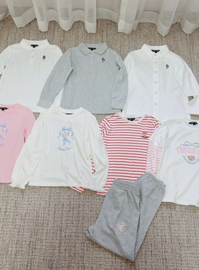 122熊新品男女童纯棉蝴蝶结T恤假两件条纹长袖polo衫休闲裤合集