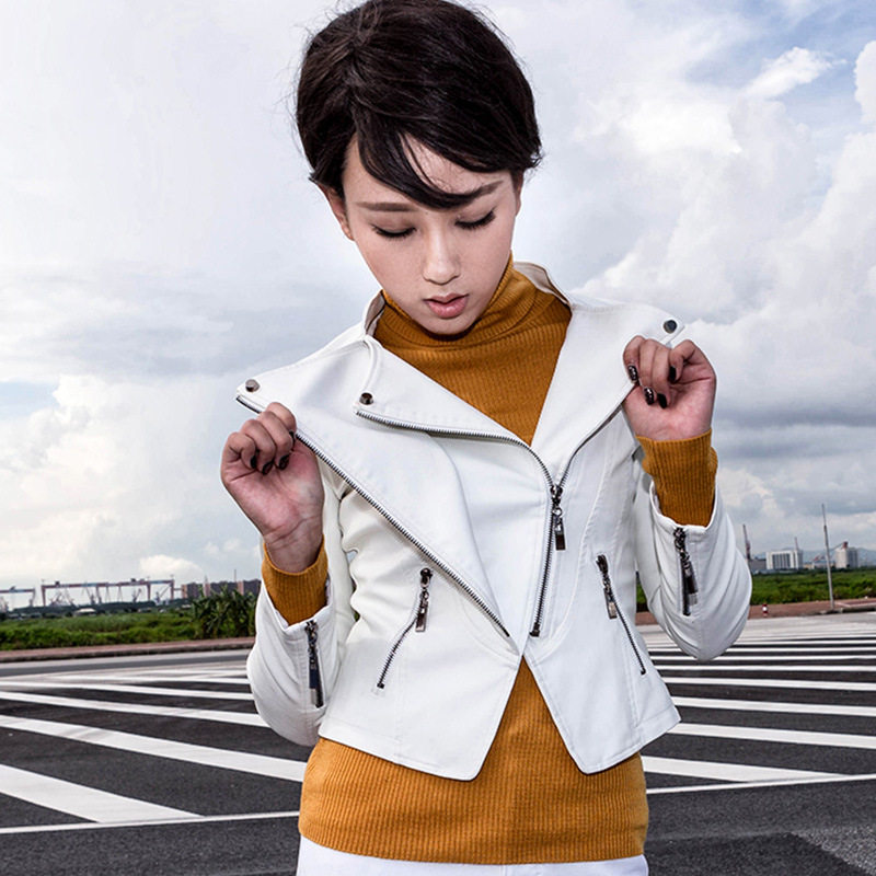 2019新女款秋装冬装修身时髦长袖斜拉链外套皮衣皮夹克立领机车服在类目 女装/女士精品, 皮衣中 - 来自Buy2taobao.com提供专业的淘宝代购服务