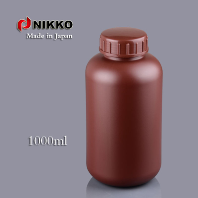 NIKKO进口塑料大口瓶1000ml棕色广口1L避光试剂瓶 HDPE液体包装瓶
