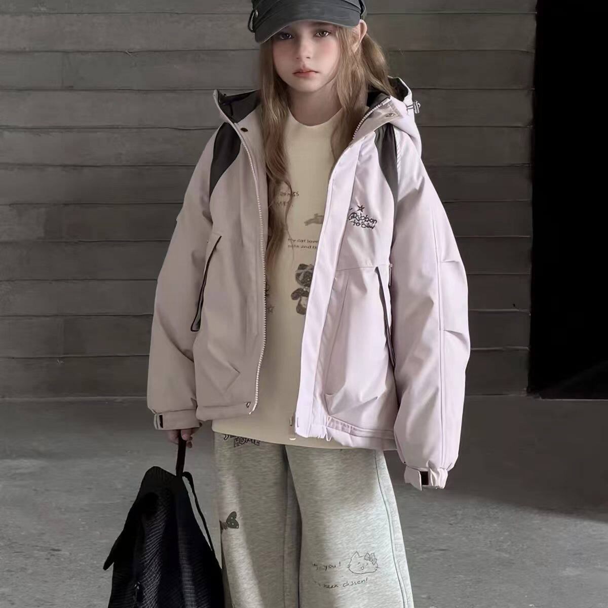 女童冲锋衣2026秋冬季新款女孩加厚棉服拼接洋气休闲外套120-160