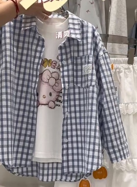 南NGT 女童2025秋季格子衬衫女孩洋气蕾丝卡通薄外套120-160