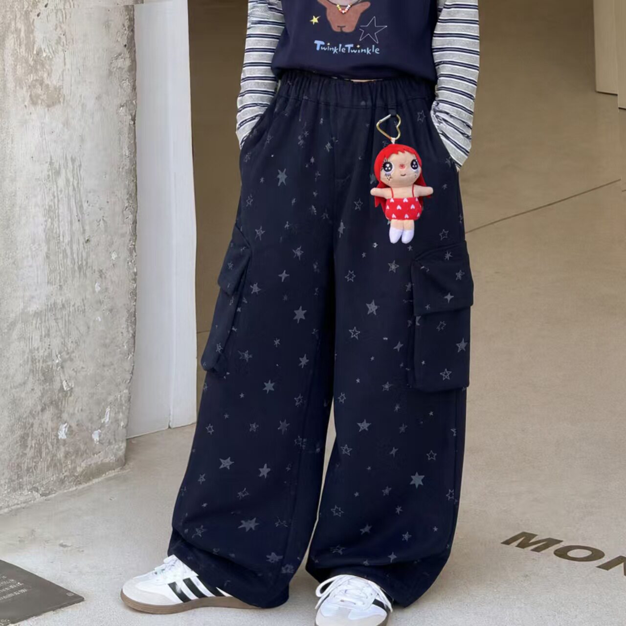 女童裤子2026秋季新款女孩星星工装裤直筒中大童休闲裤子130-170