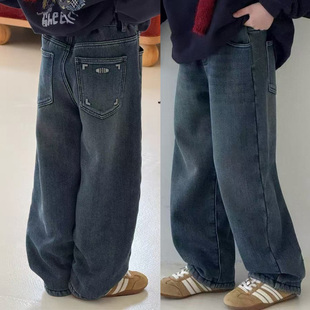 儿童加绒牛仔裤2025冬季新款男童百搭加厚直筒裤休闲裤潮120-180