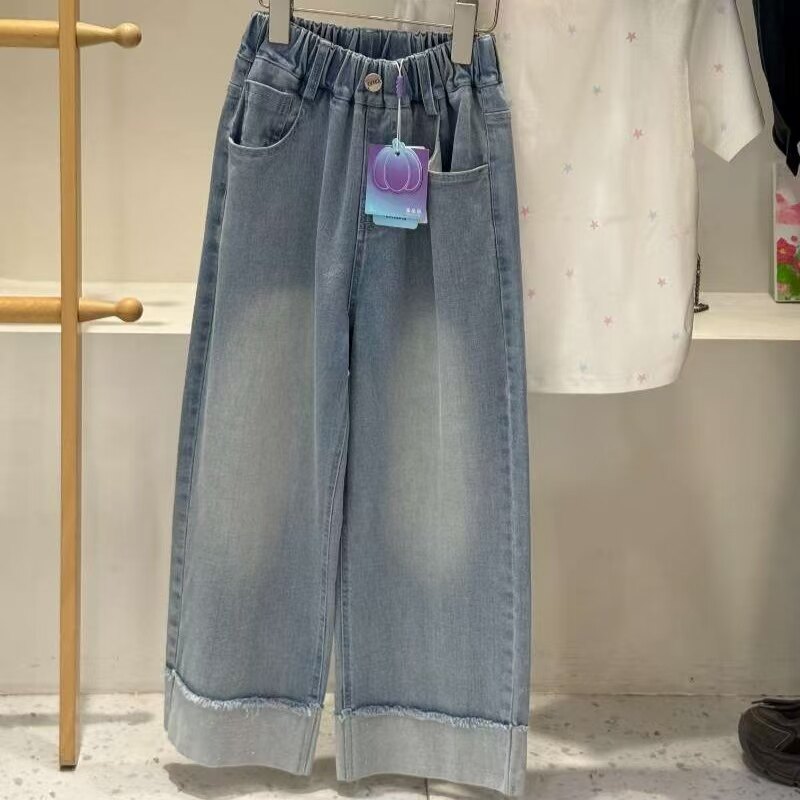 品牌女童牛仔裤2026春季新款女孩百搭洋气直筒牛仔休闲裤120-160