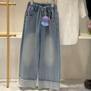 120 品牌女童牛仔裤 女孩百搭洋气直筒牛仔休闲裤 新款 160 2026春季