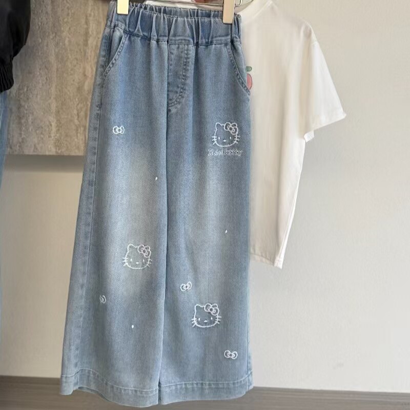 品牌女童牛仔裤2026春夏季女孩洋气直筒莱赛尔牛仔休闲裤120-160