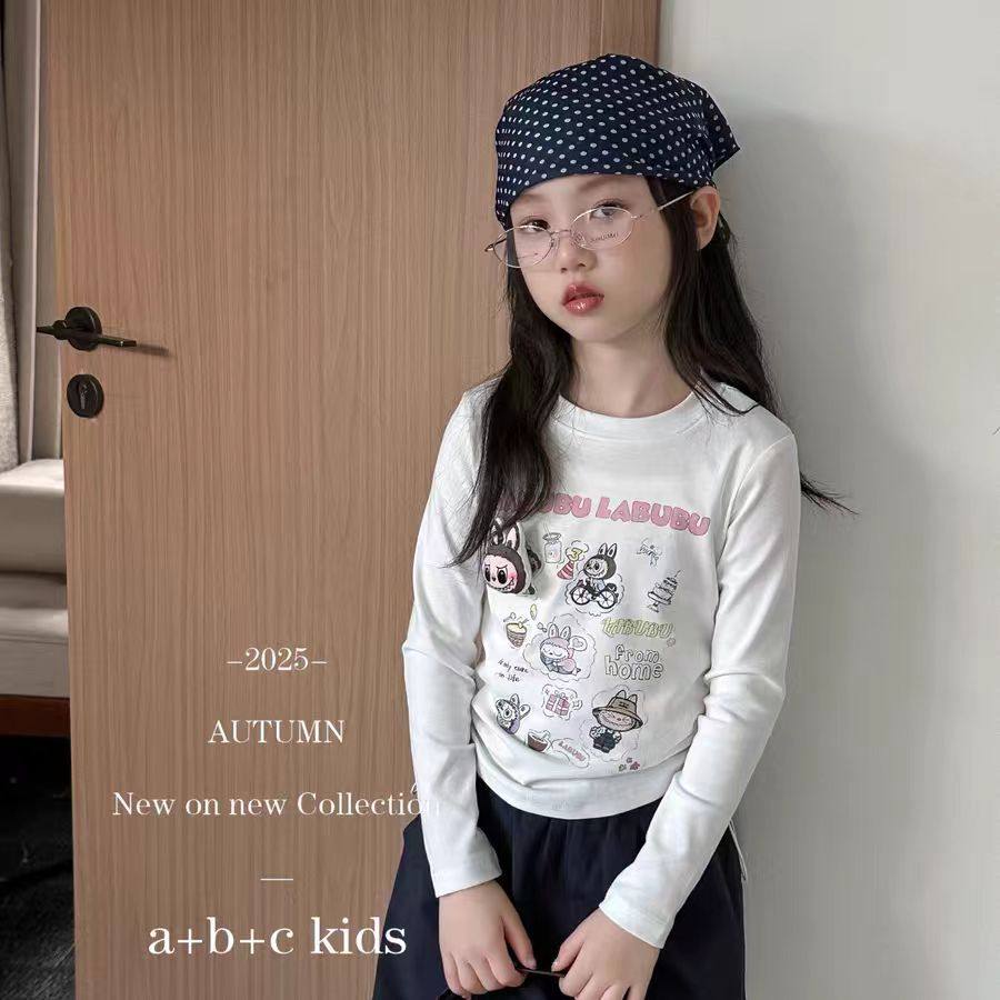 品牌女童打底衫2025秋季新品女孩卡通圆领T恤中大童辣妹T120-170