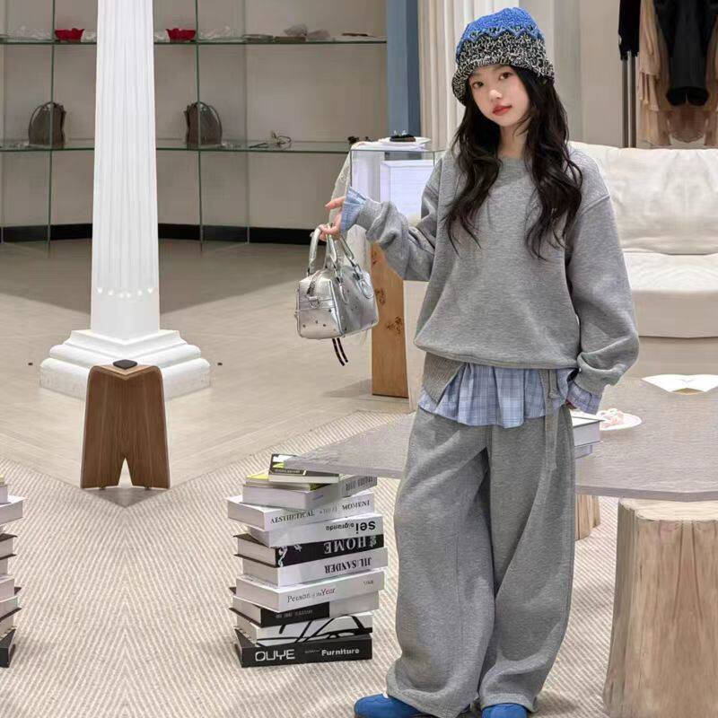 品牌特价 女童套装2026秋季新款韩版拼接卫衣直筒休闲裤140-170