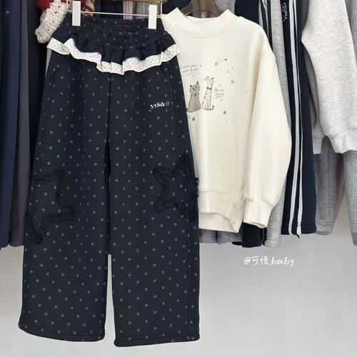 品牌女童加绒运动裤2026秋冬季女孩洋气加厚直筒休闲裤120-160